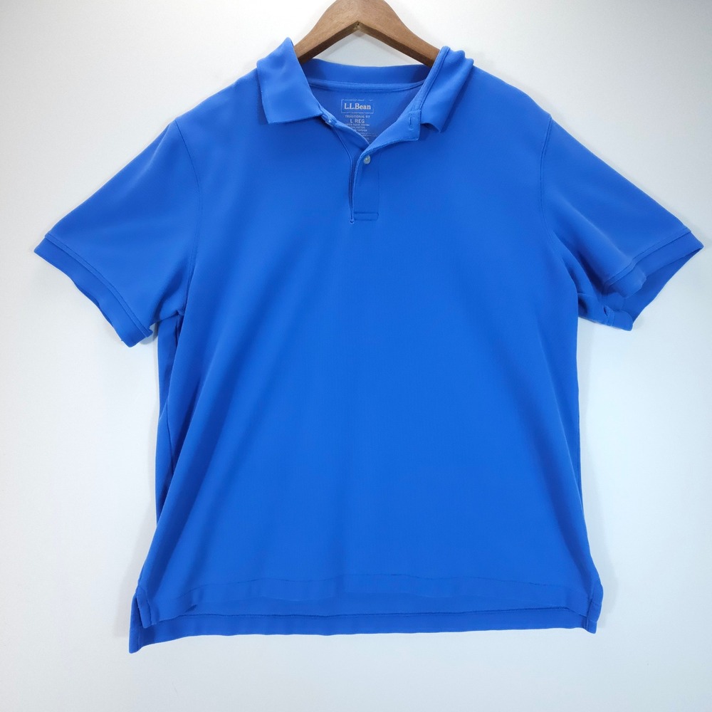 LL Bean Polo Shirt Mens L Blue Pique Cotton Streetwear Short Sleeve